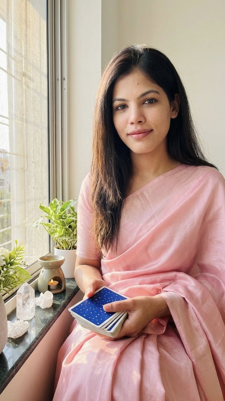Nikitaa Jain holding tarot cards — career tarot reading